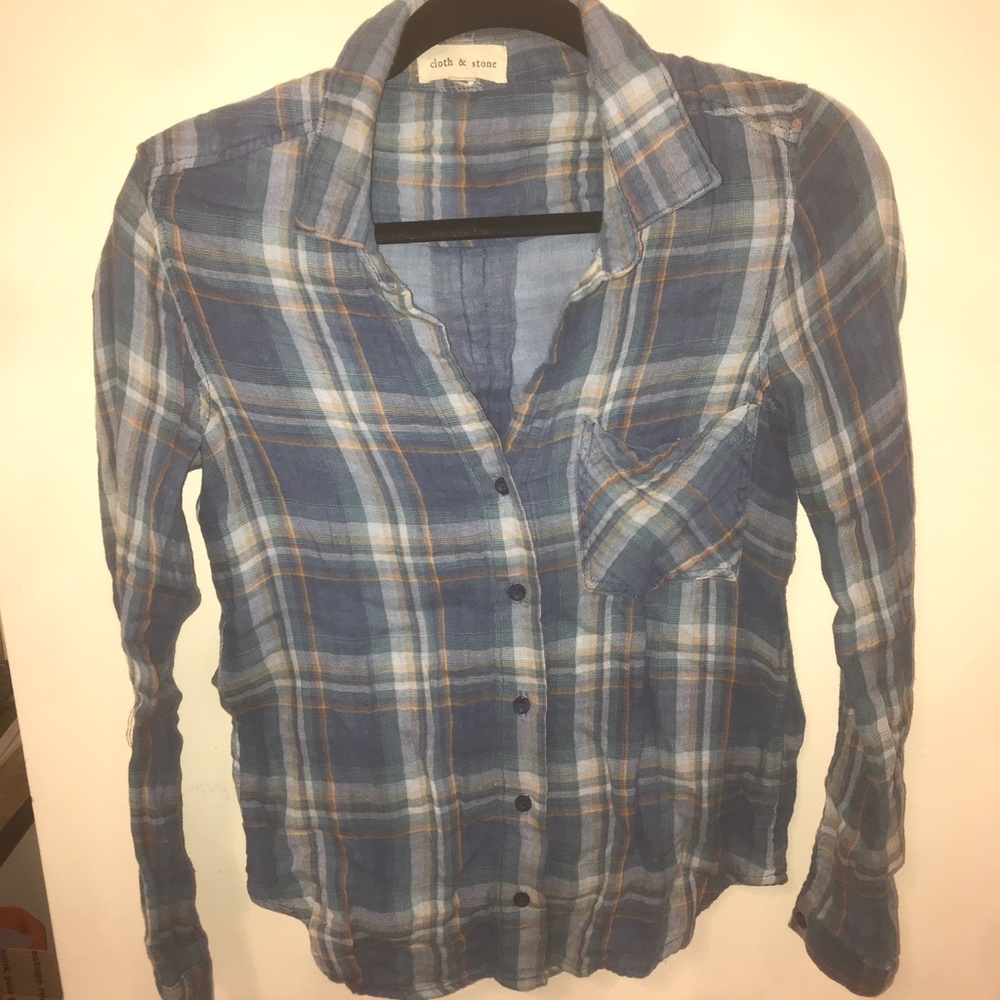 Anthropologie Cloth & Stone plaid button down top